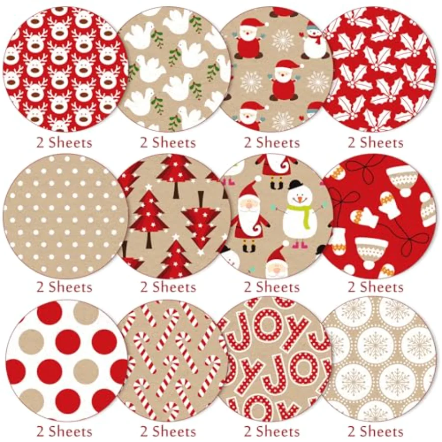 24 Sheets Christmas Pattern Paper Santa Reindeer Snowman Scrapbook, view 3