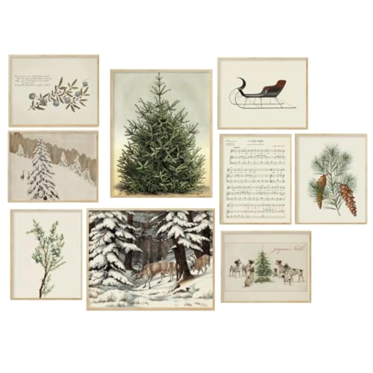 Christmas Wall Art Prints Vintage Watercolor Pine Tree Posters Retro