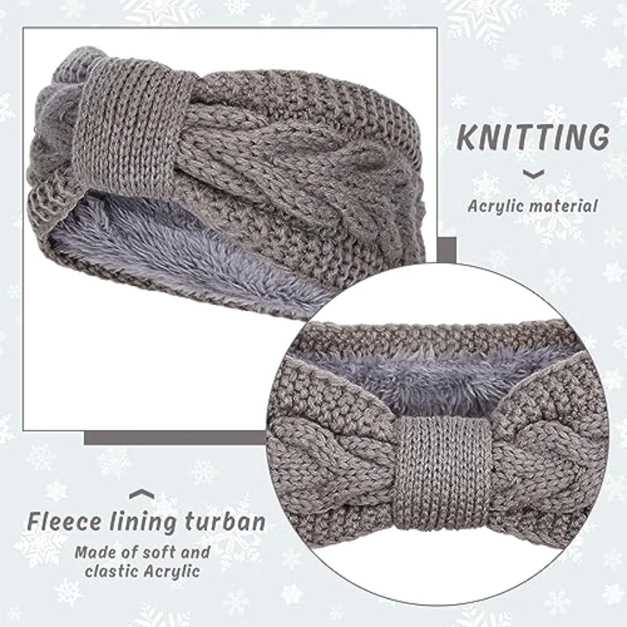 4 Pack Twisted Knit Headbands Winter Knotted Head Wraps Fuzzy Lined, view 3