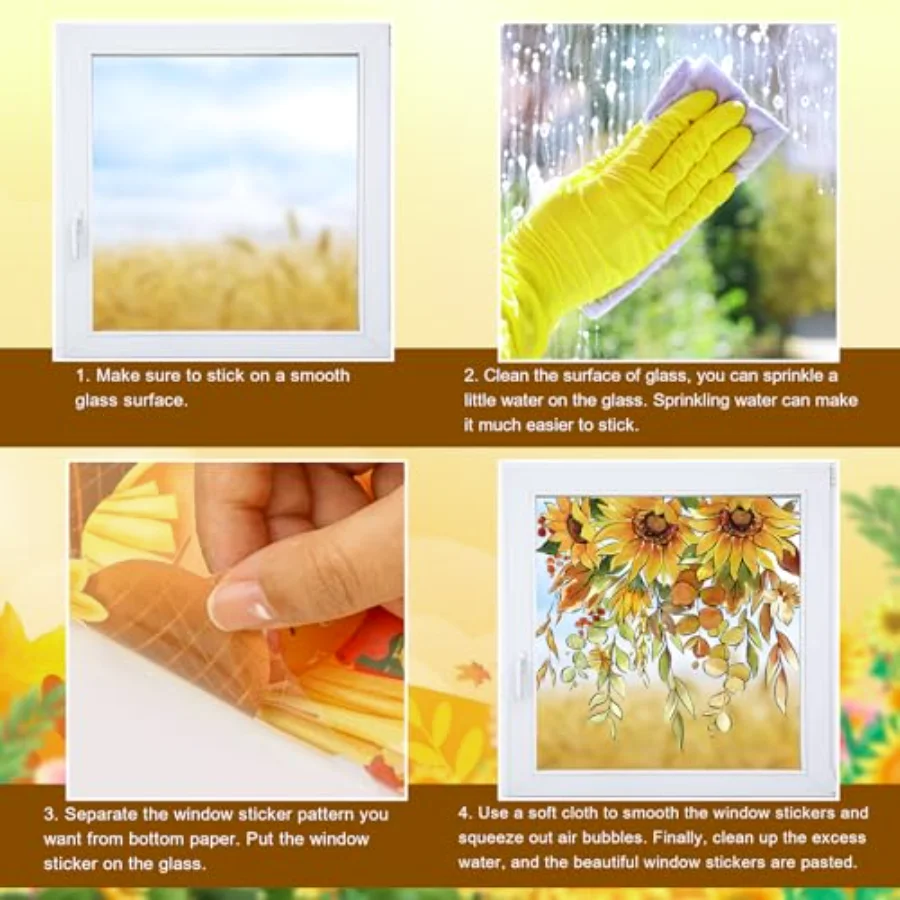9 Sheets Fall Sunflower Window Clings Hanging Flower Vine Pumpkin Window, view 3