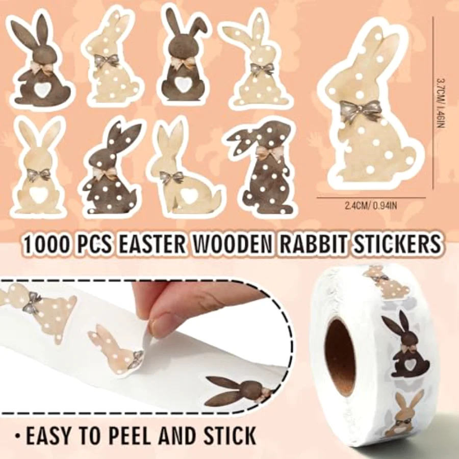 1000Pcs Easter Bunny Stickers Roll Easter Rabbit Self-Adhesive Seal, view 2