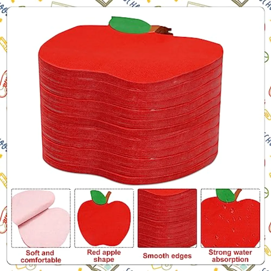 100 Pack Back to School Napkins Red Apples Disposable Paper Napkins School, view 3