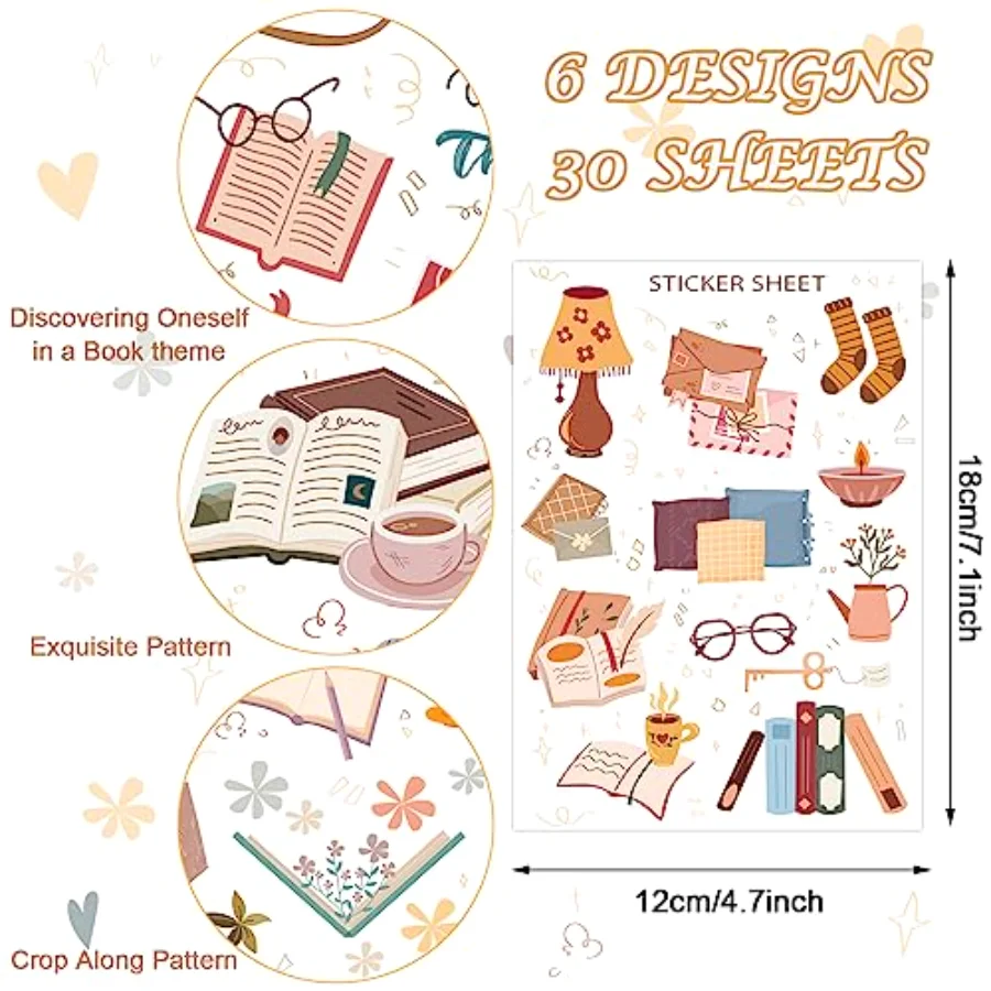 30 Sheet Reading Journal Scrapbook Sticker Decals Memories Decorative, view 2