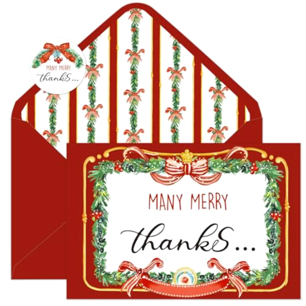 24 Packs Christmas Thank You Cards Bow Pine Needle Note Card with