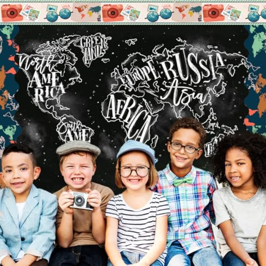 70.8Ft Let's Explore World Map Bulletin Board Borders Travel The Map, view 4