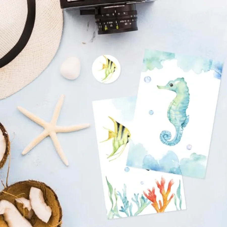 30Pcs Ocean Greeting Card with Envelope Sticker, view 4