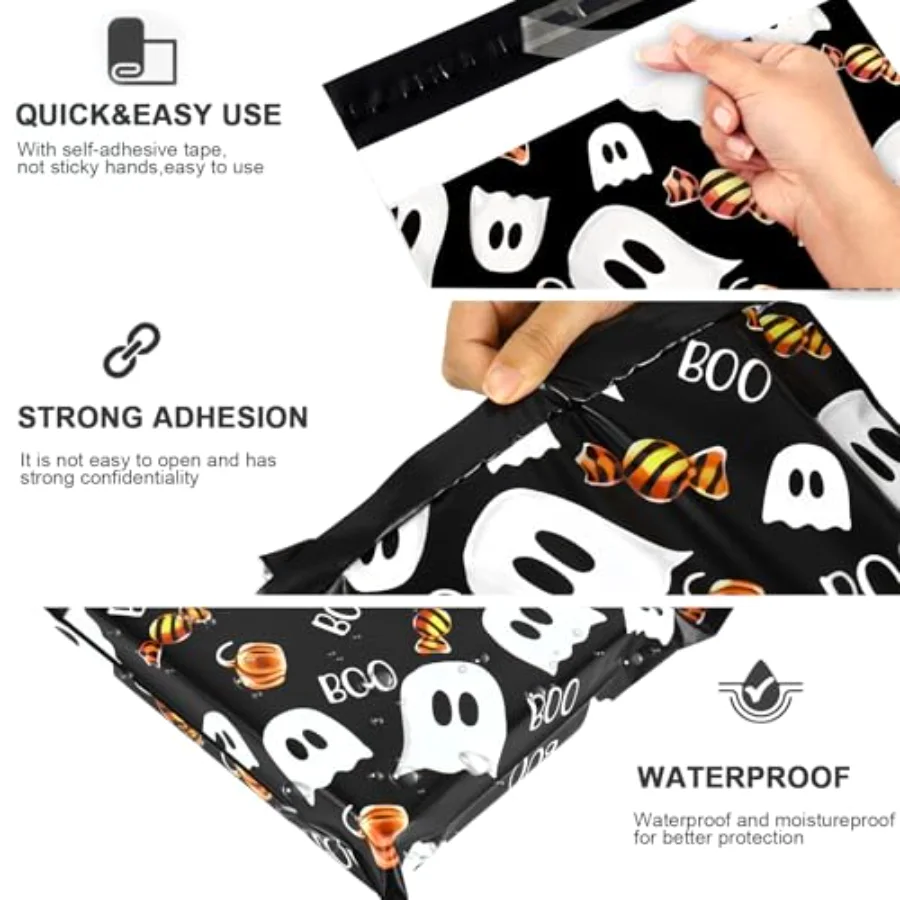 100 Pcs Halloween Poly Mailer 10 x 13 Inch Black Ghost Pumpkin Candy, view 3