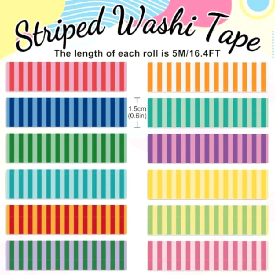 12 Rolls Striped Washi Tape Masking Tape Set, view 2