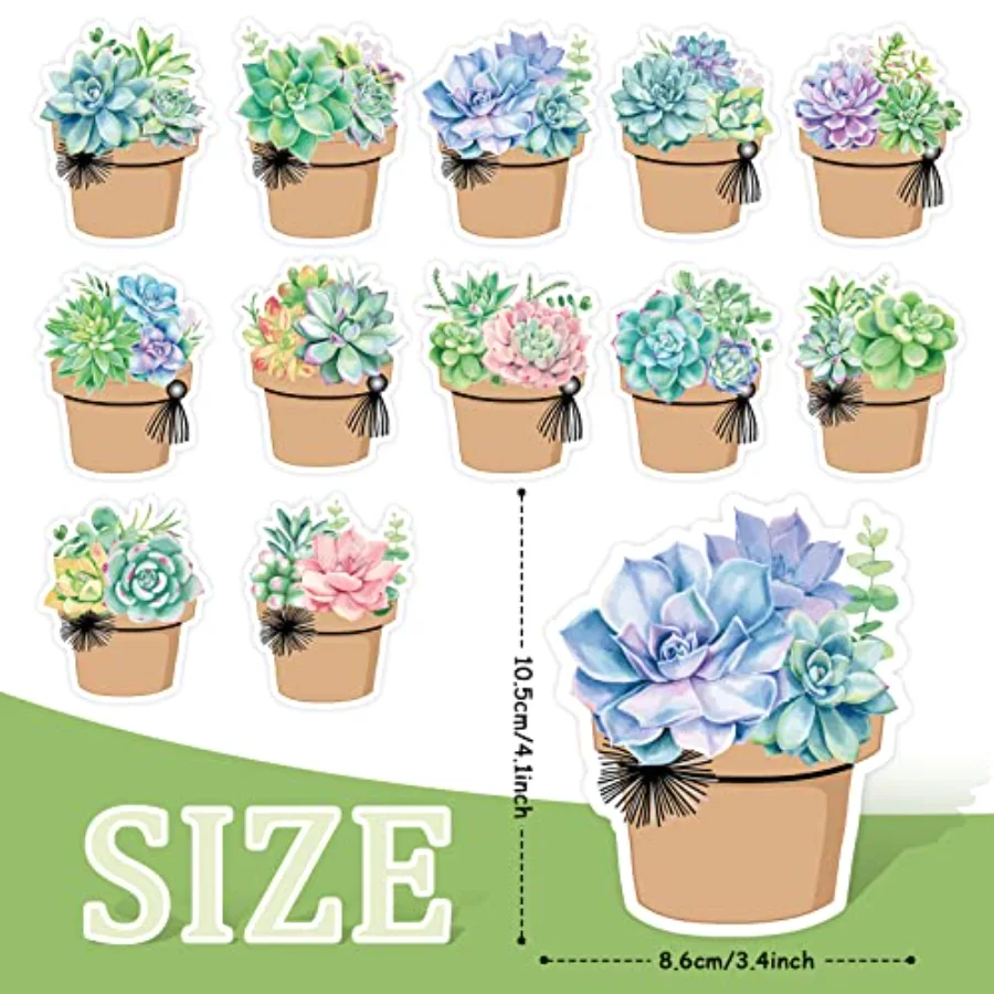 120 Pcs Summer Back to School Succulent Name Tag Stickers 12 Designs, view 2