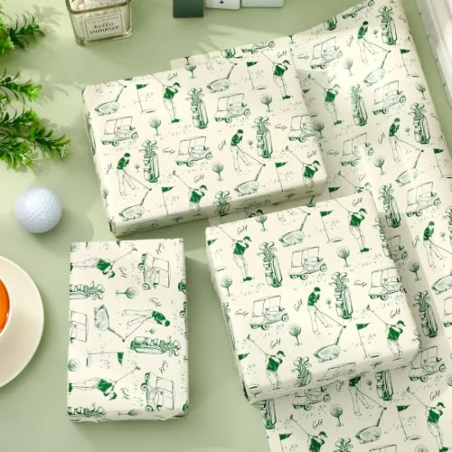 Golf Wrapping Paper -Mini Roll- 17 In x 32.8 Ft Green Sports Theme Gift, view 3