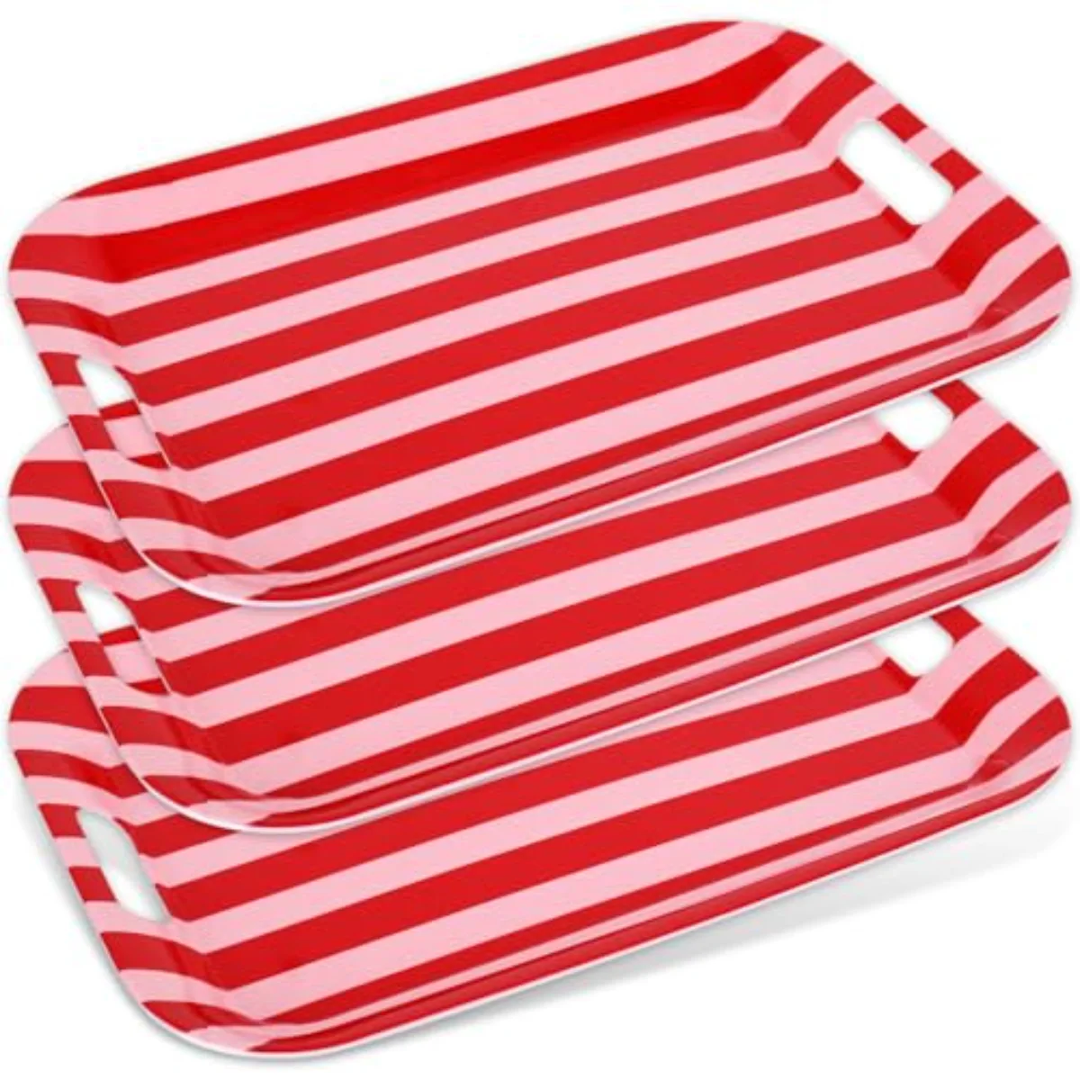 3 Pcs Stripe Serving Trays Melamine Platter Red Pink Serving Dishes for