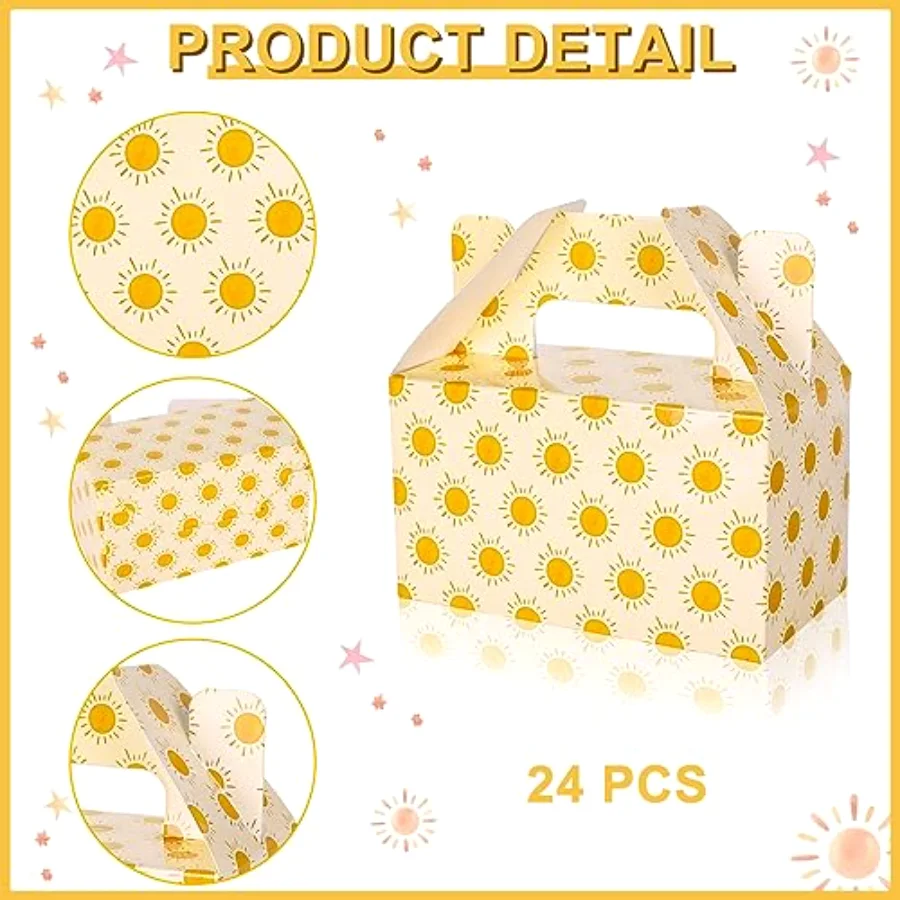 24 Pcs Boho Sun Treat Boxes Watercolor Sunshine Candy Cake Gift Box with, view 3