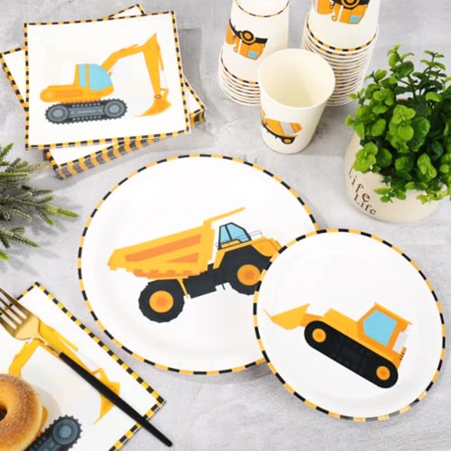 96Pcs Construction Party Tableware Dump Truck Paper Plate Napkin Cup, view 4