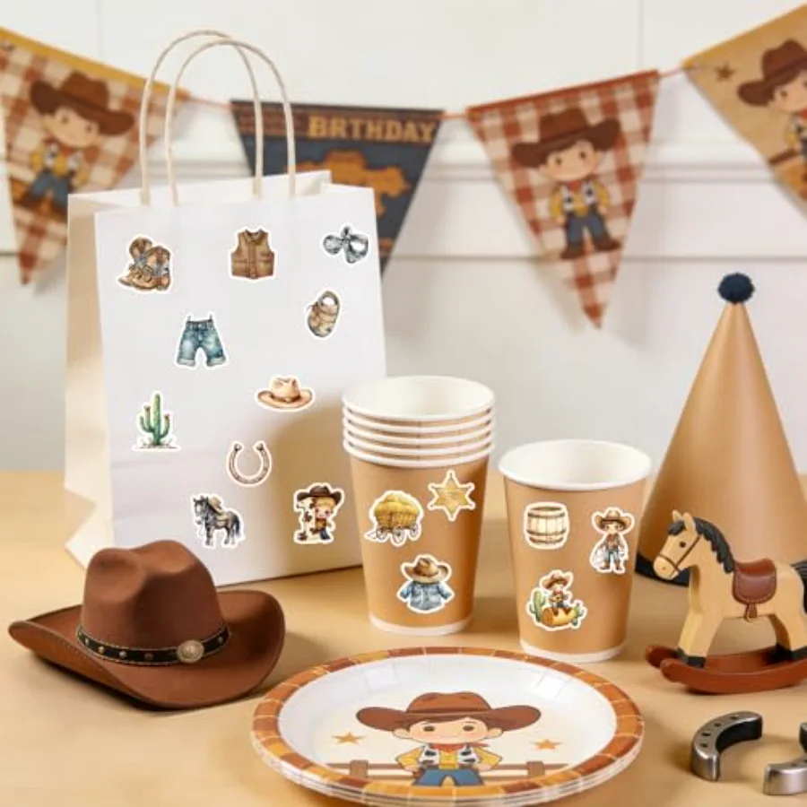 1000Pcs Little Cowboy Sticker Roll Cowboy Hat Boots Horse Cactus Decals 16, view 4