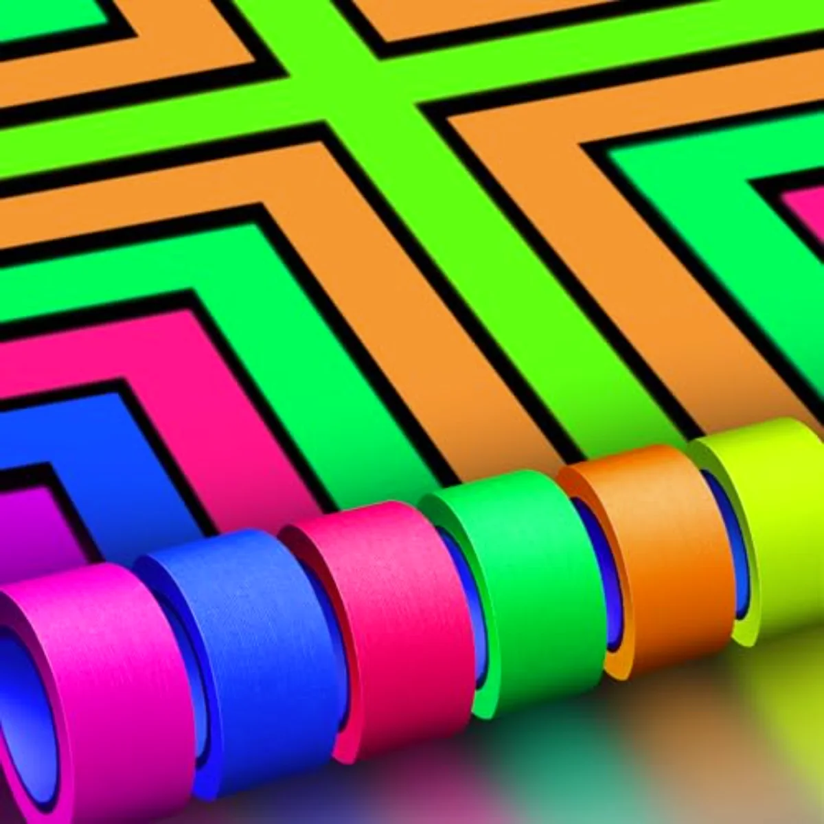 6 Colors Neon Gaffer Cloth Tape Fluorescent Rainbow Color UV Blacklight