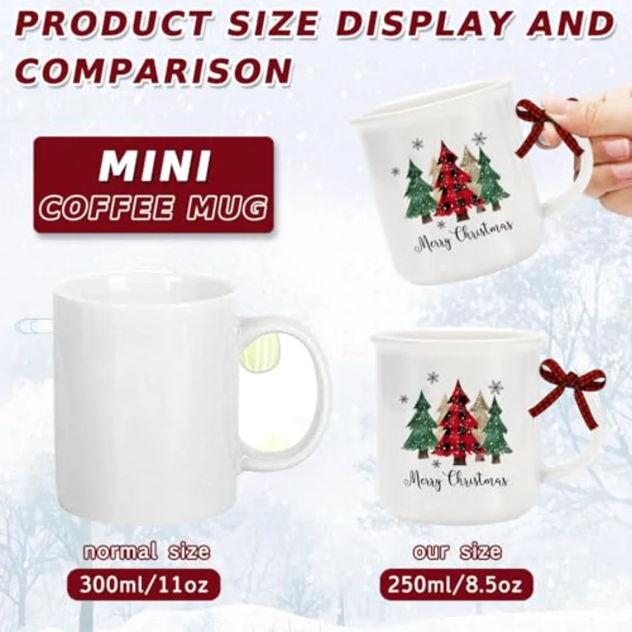 4Pcs Christmas Mini Mugs with Plaid Ribbon Red Black Plaid Xmas Tree Truck, view 2