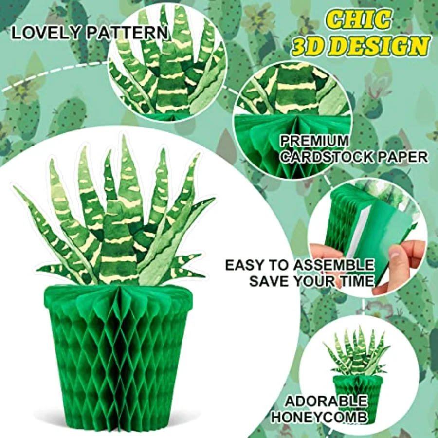 10Pcs Cactus Honeycomb Table Centerpiece Potted Succulent Paper Green, view 3