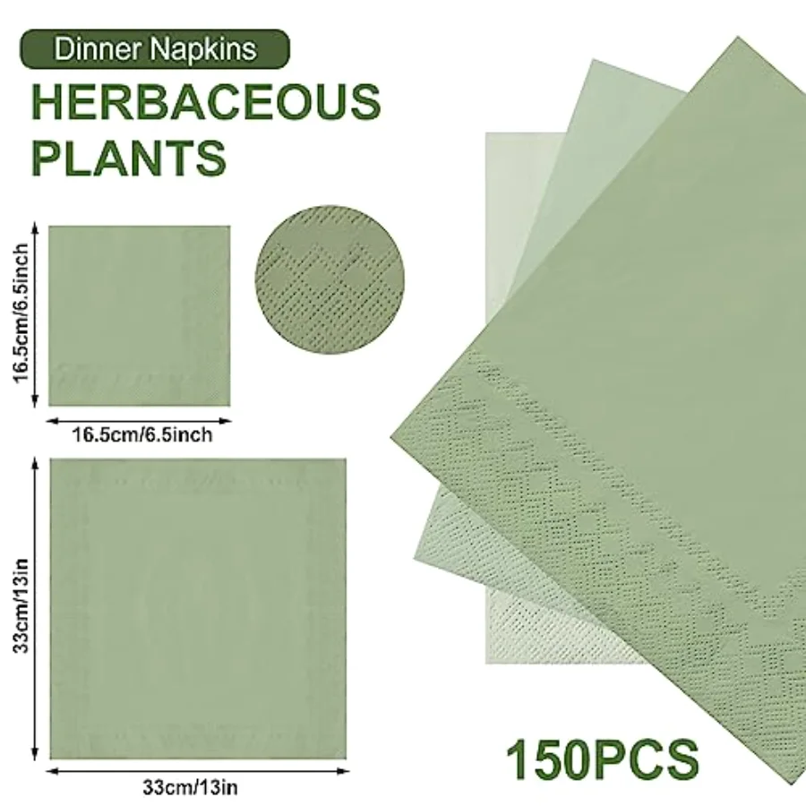 150 Pack Sage Green Paper Napkin 3 Sage Green Colors Disposable Luncheon, view 2