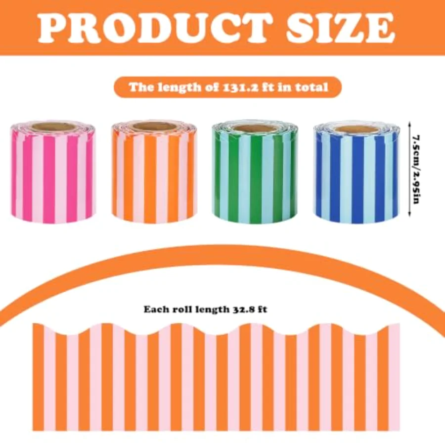 131.2Ft Vibrant Stripe Scalloped Bulletin Board Border, view 2