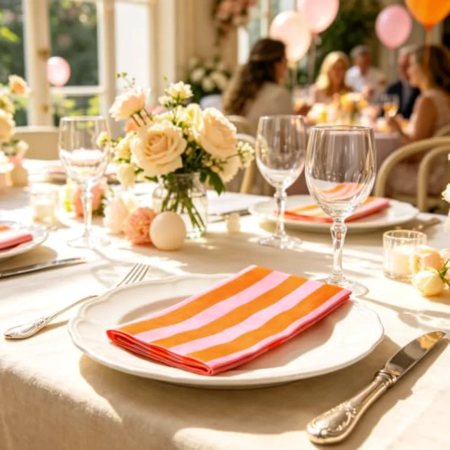 40Pcs Stripe Guest Napkins, Pink Orange Cabana Striped, view 4
