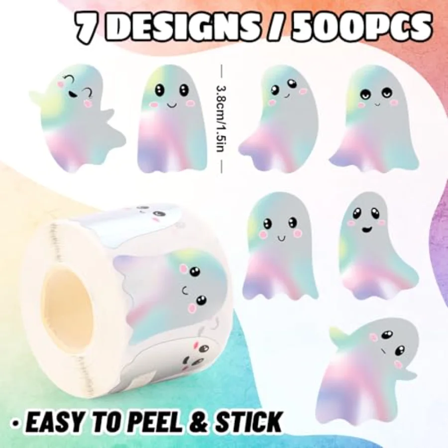 Halloween Ghost Stickers Roll Holographic Dancing Ghost Seal Stickers, view 2