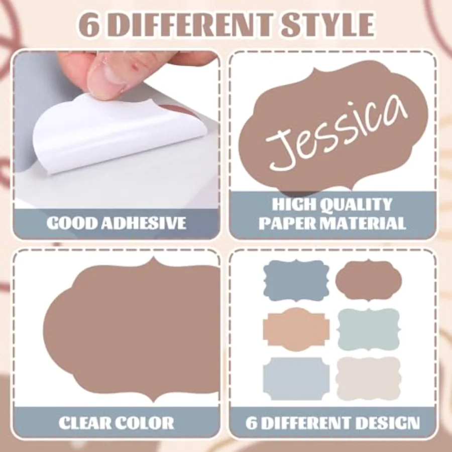 282Pcs Boho Color Label Stickers Self-Adhesive Scalloped Label Decals, view 3