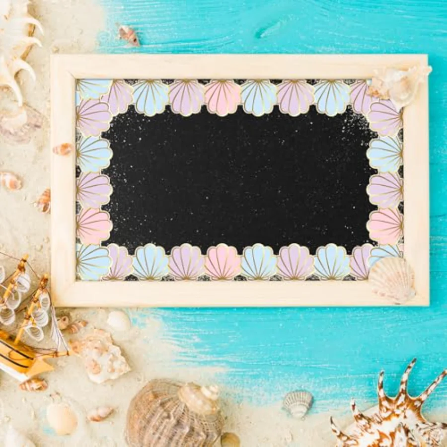 32.8Ft Summer Pastel Shell Bulletin Board Border Gold Foil Beach Party Die, view 4