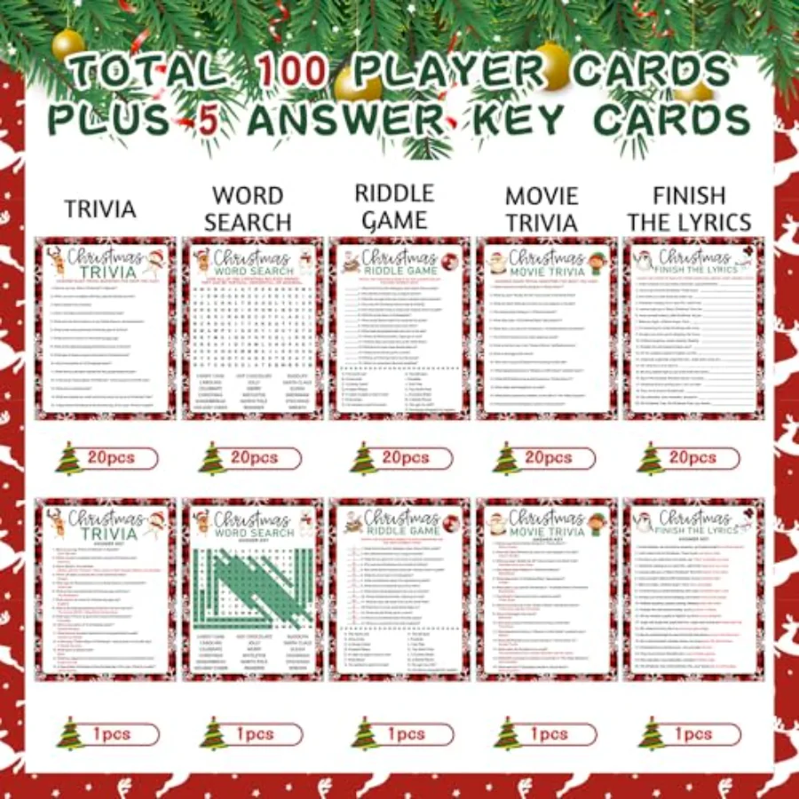 100Pcs Christmas Trivia Games Question and Answer Cards 5 Designs Xmas, view 3