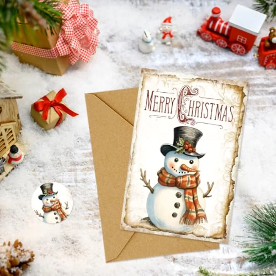 40 Packs Christmas Vintage Greeting Cards Retro Xmas Tree Santa Snowman, view 4