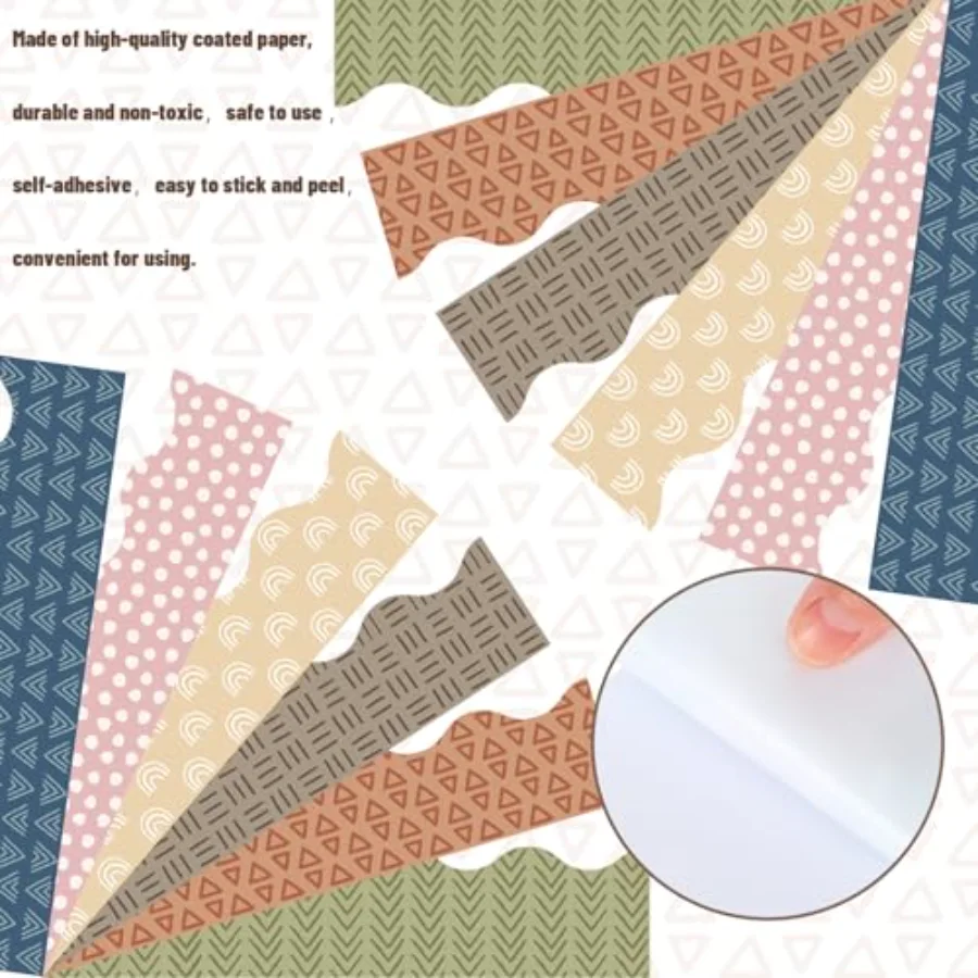70 Pcs Boho Scalloped Bulletin Board Borders Cute Colorful Geometry, view 3