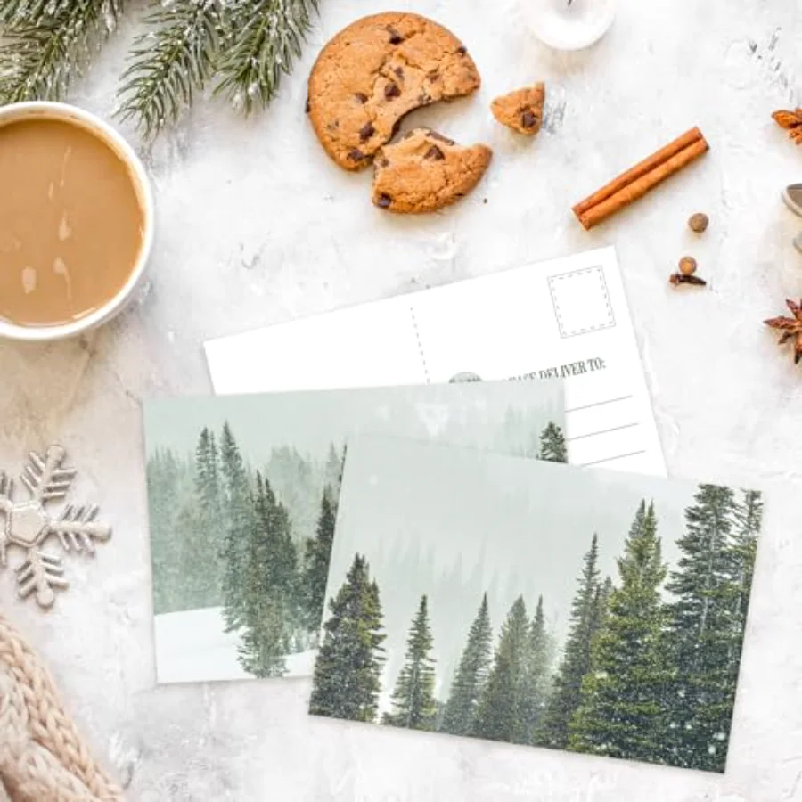 36 Pcs Christmas Postcards Snowy Pine Tree Forest Post Cards Assortment, view 4