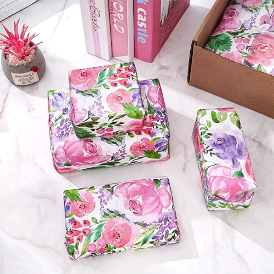 100 Pcs Floral Tissue Paper Watercolor Flower Gift Wrapping Paper Blossom, view 4