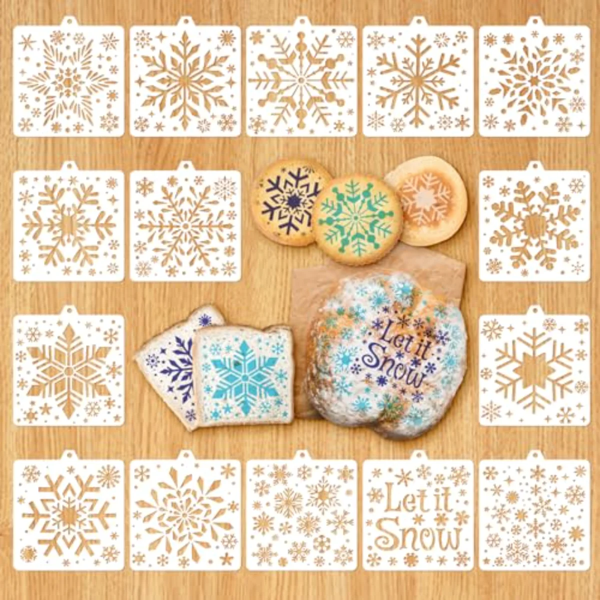 15 Pcs Snowflake Cookie Stencils Painting Stencils Christmas Decorative