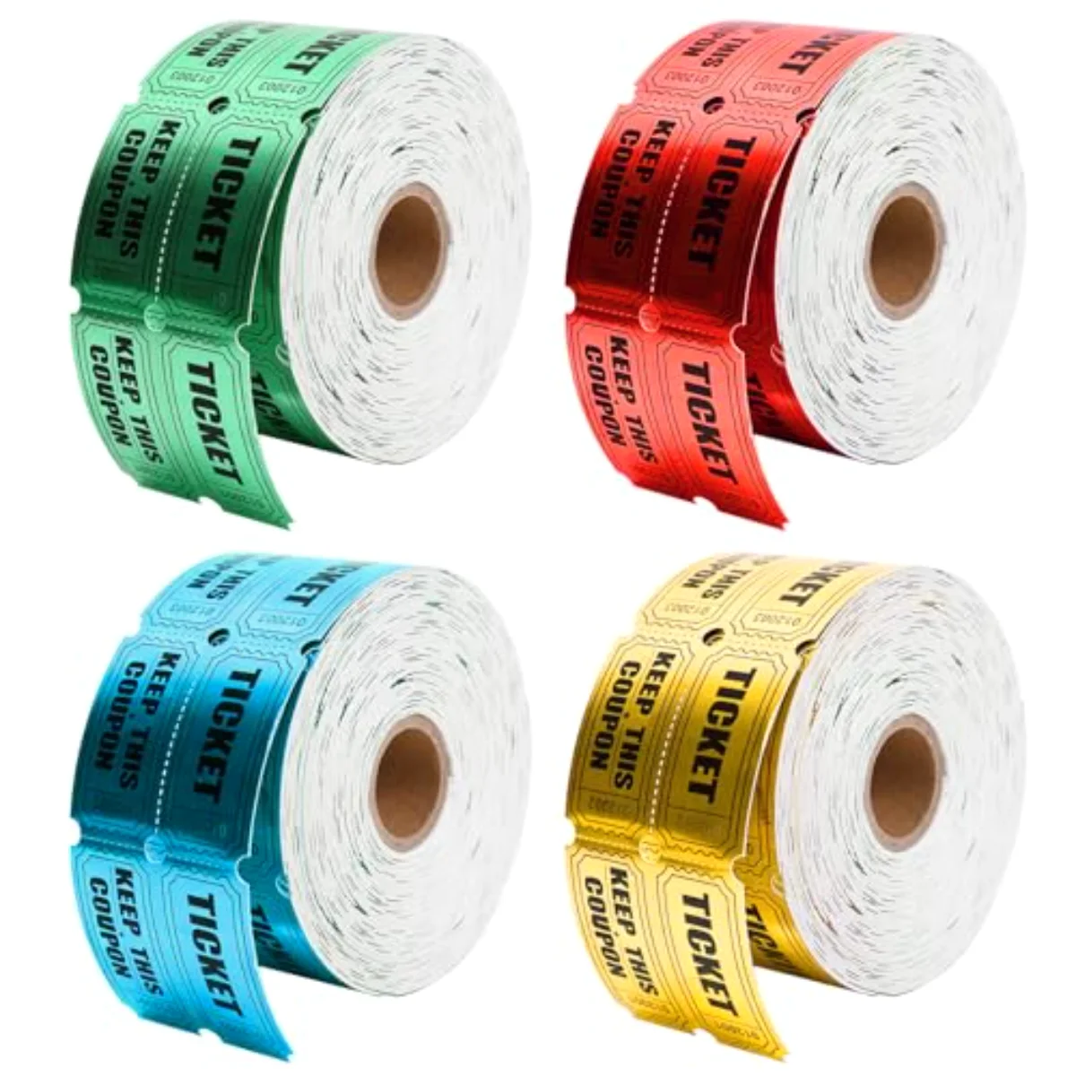 4000Pcs Raffle Tickets Double Roll Metallic Red Blue Gold Green Foil