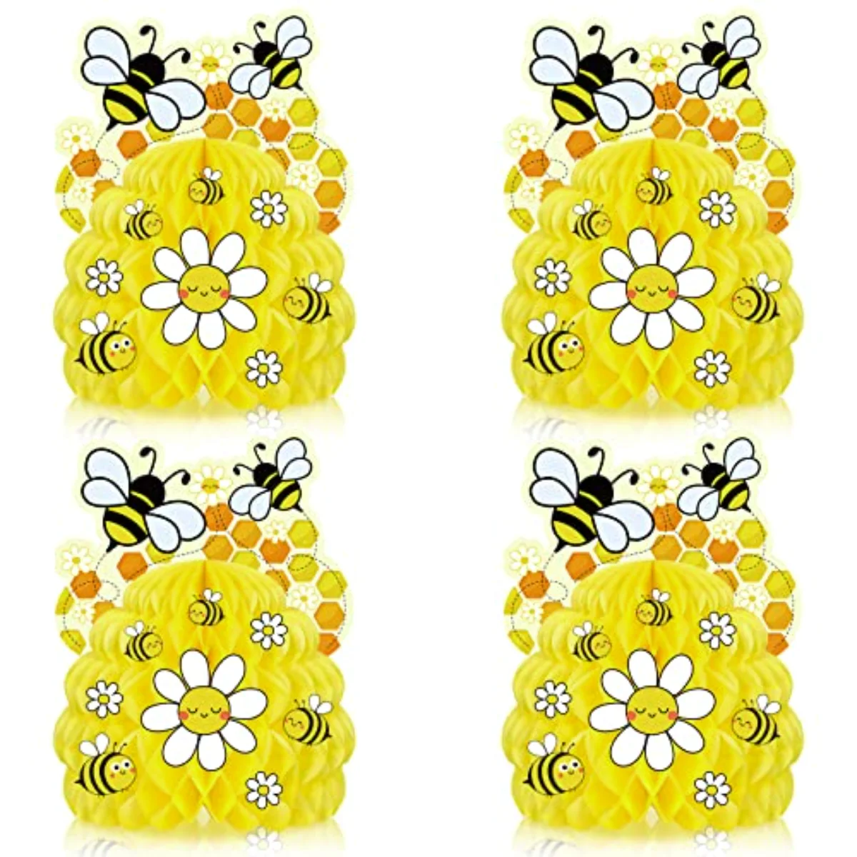 4Pcs Bee Party Decorations Yellow Honeycomb Centerpiece Spring Summer