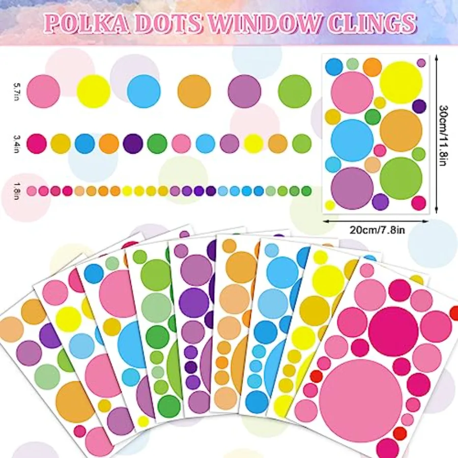 9 Sheets Polka Dots Window Clings Back to School Colorful Circle Dots, view 4