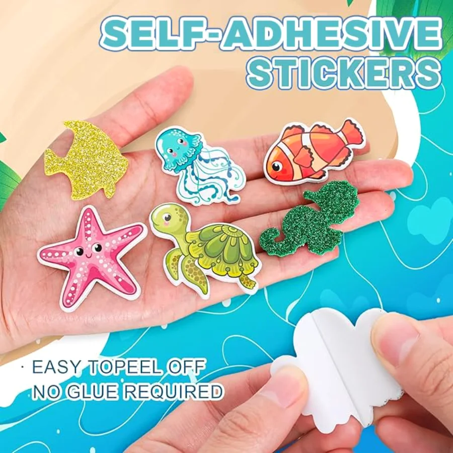 350Pcs Glitter Sea Animals Foam Stickers Colorful Ocean Life Decals, view 2