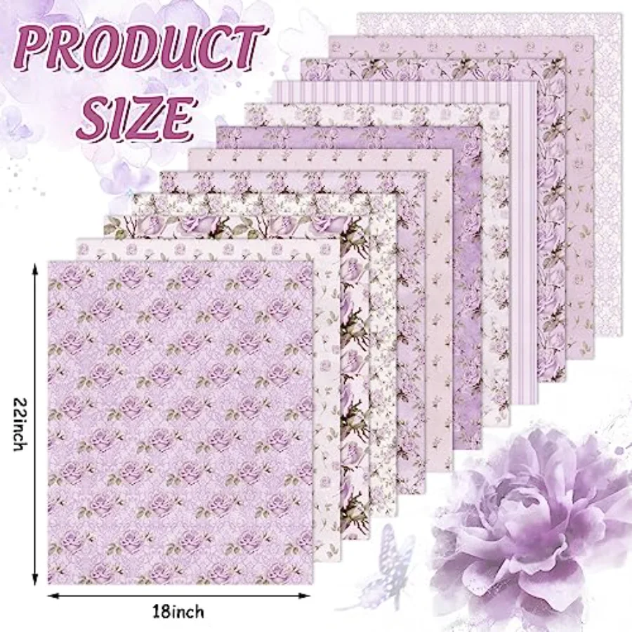 12 Pcs Vintage Floral Cotton Fabric Bundles 18 x 22 Inch Retro Floral Fat, view 2
