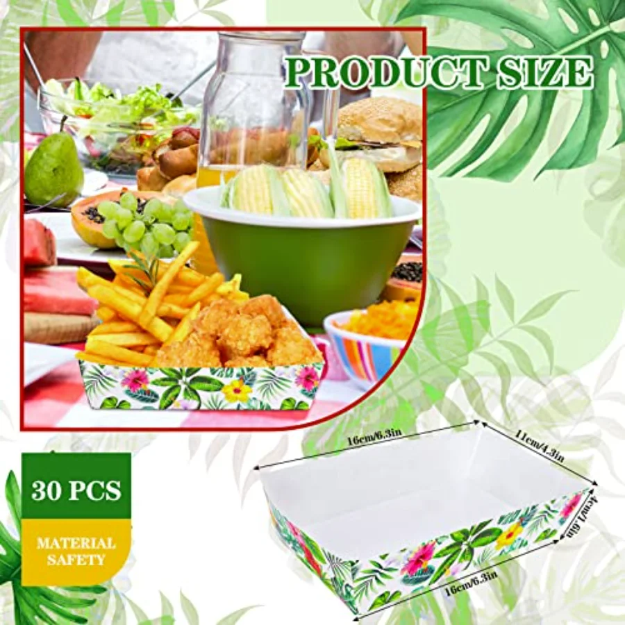 1 Lb Hawaiian Pre-Assembled Food Trays Luau Palm Leaves Disposable Paper, view 2