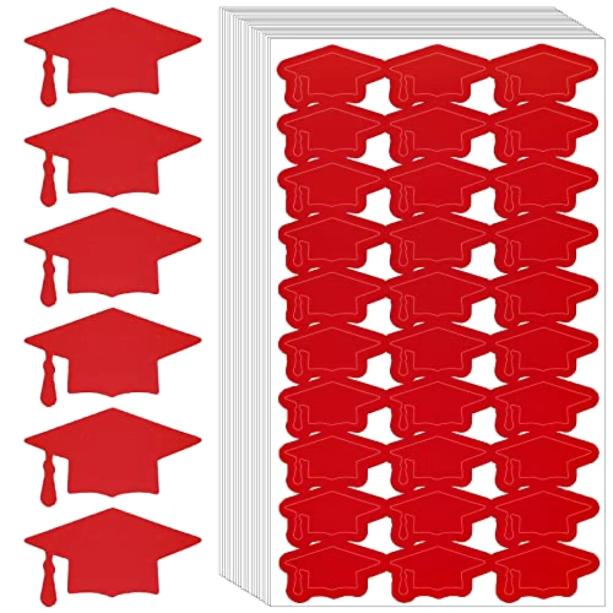 600pcs Graduation Cap Stickers Red Graduation Hat Sealing Labels Grad