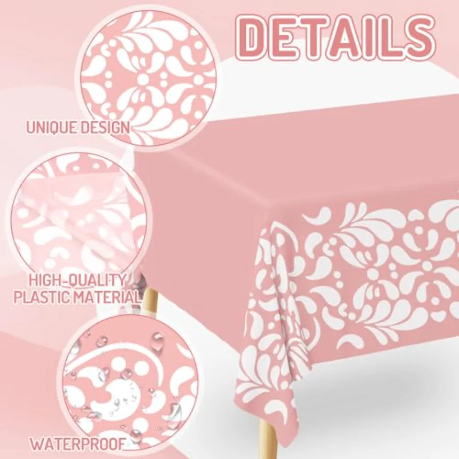 6 Pcs Cielito Lindo Party Plastic Tablecloth Pink Platos De Barro, view 3