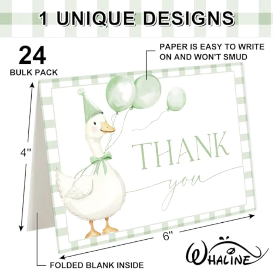 24 Pack One Silly Goose Thank You Cards Bulk Greeting Card Green Plaid, view 2