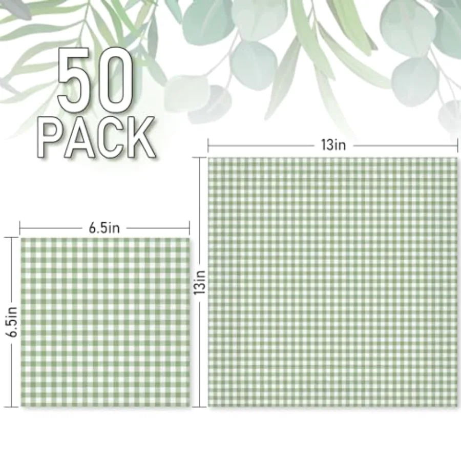 Sage Green Plaid Paper Napkins Checkered Disposable Dinner Napkins, view 2