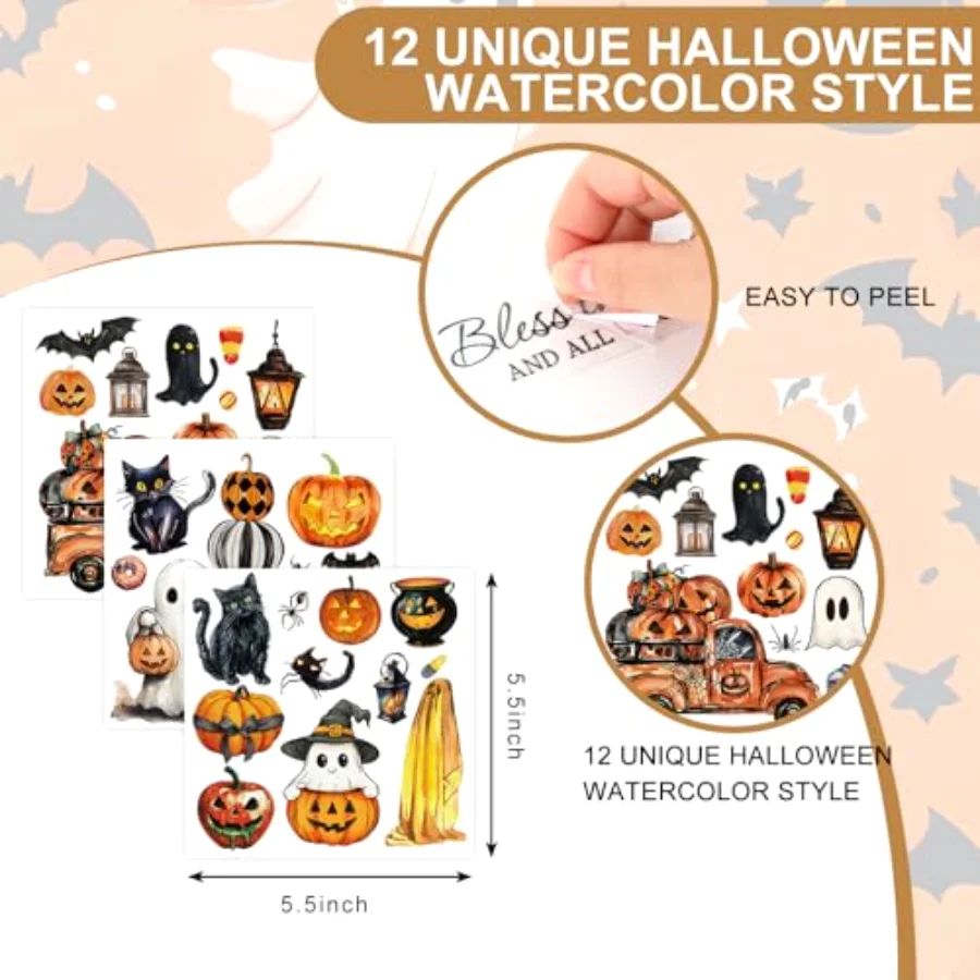 12 Sheets Halloween Rub on Transfer for Crafts Pumpkin Ghost Black Cat Rub, view 2