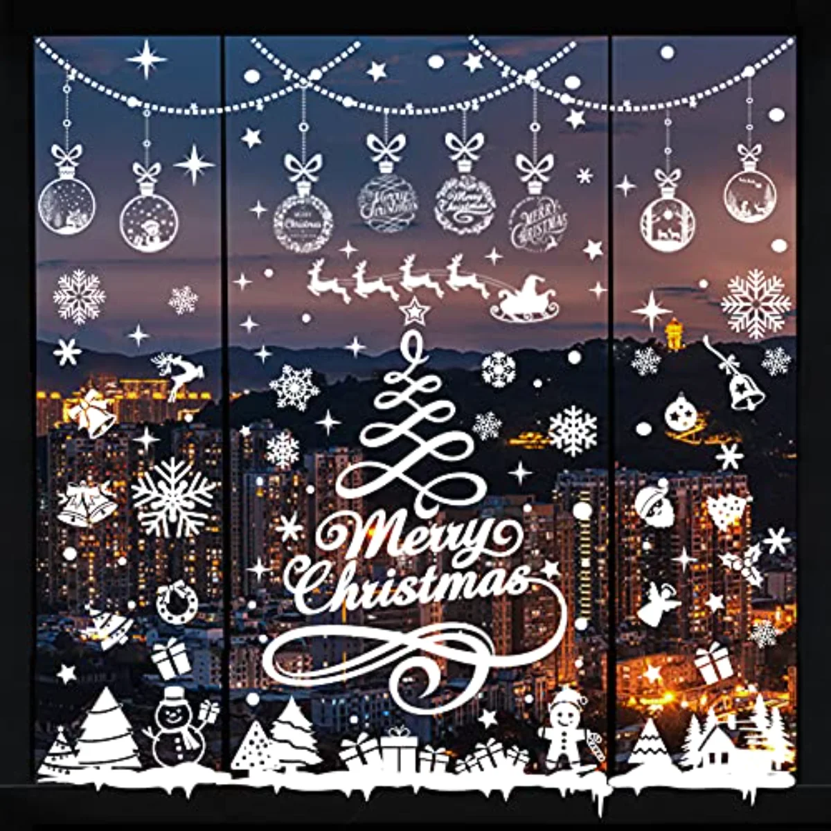 9 Sheets Christmas Window Clings Stickers Double-Sided Merry Christmas