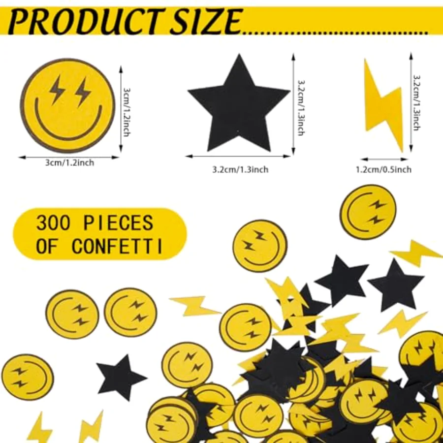 300Pcs One Happy Dude Table Confetti Smile Face Lightning Star Shaped, view 2