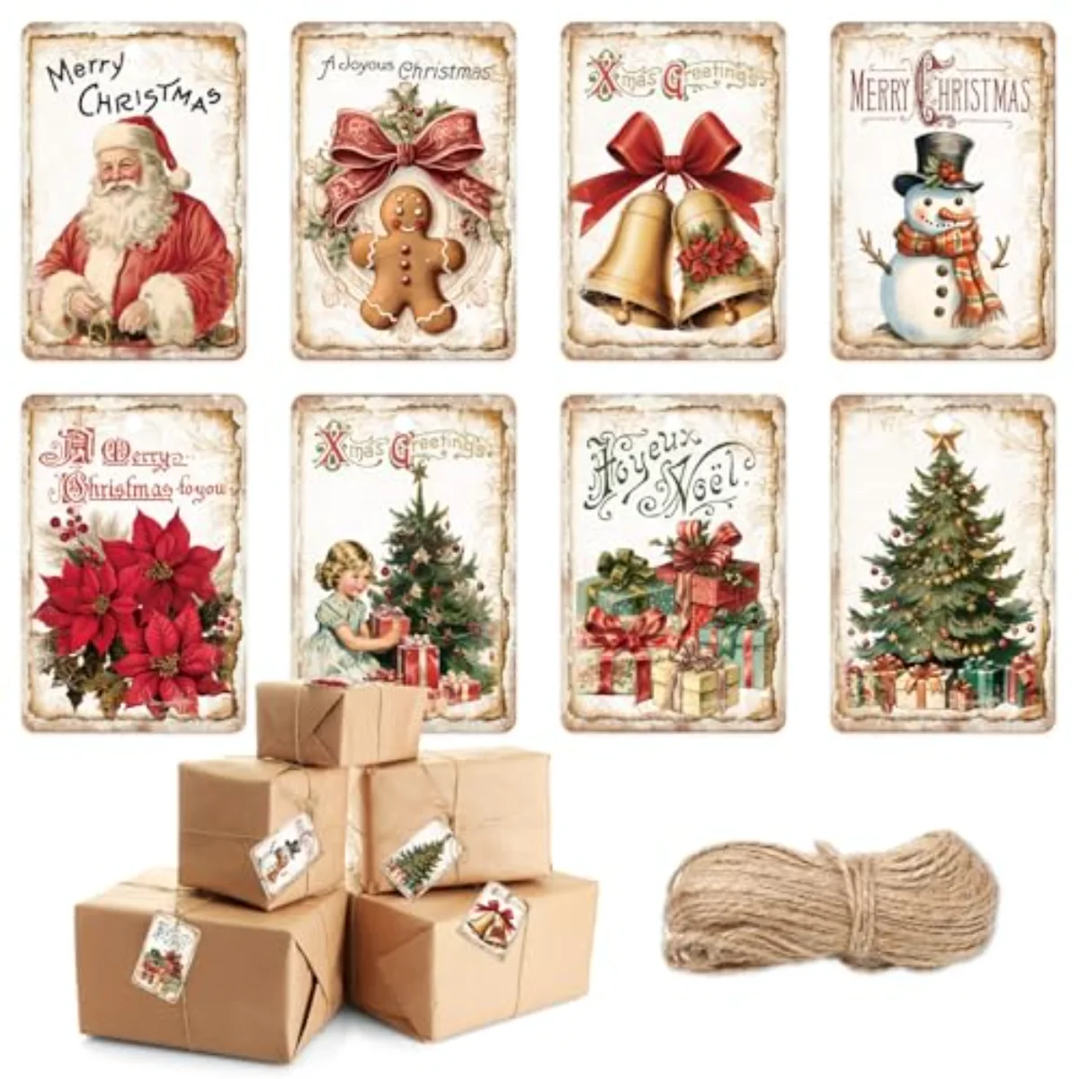 120 Pcs Christmas Paper Tags Xmas Tree Santa Snowman Hanging Labels