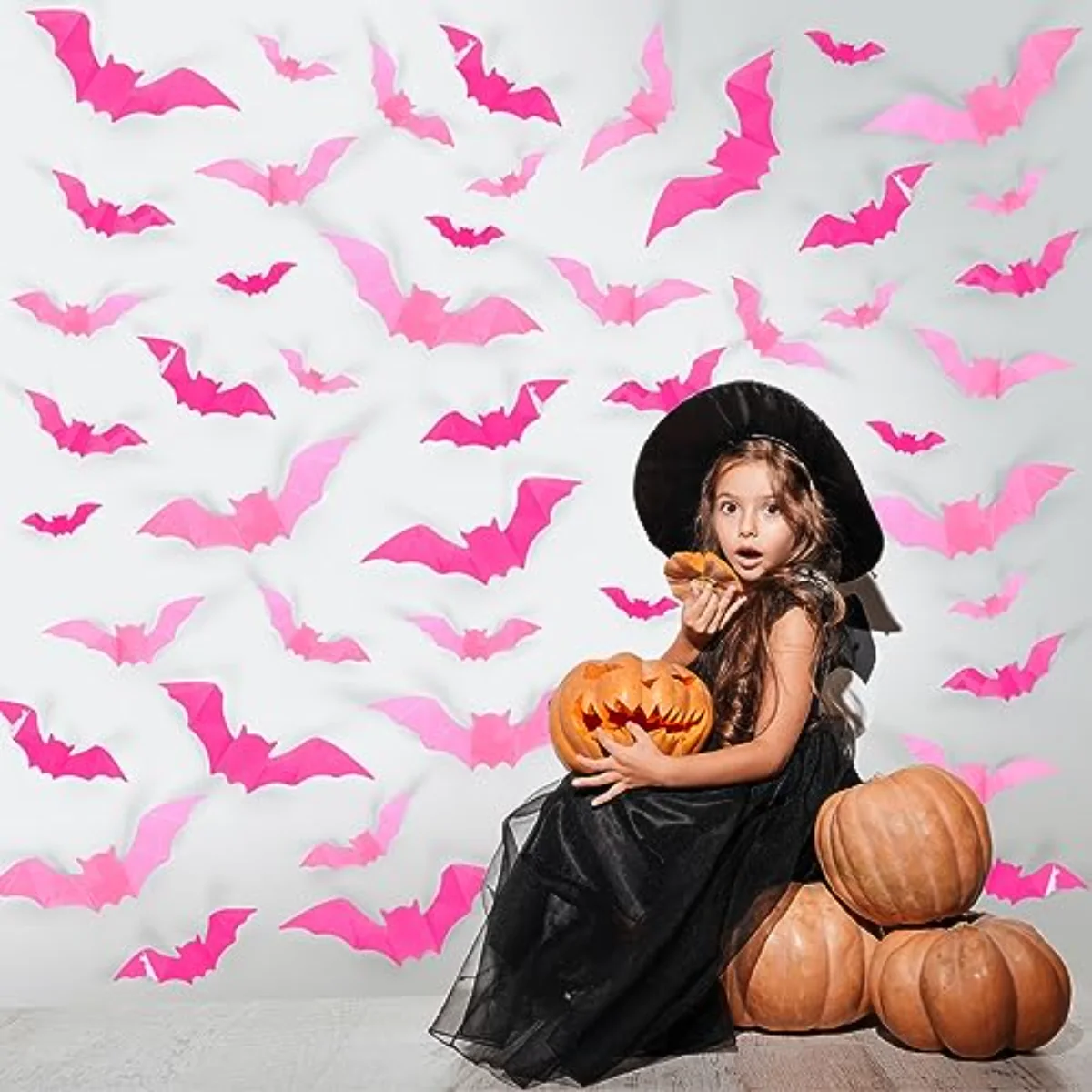 112Pcs Halloween Wall Decoration 3D Bats with Foam Adhesive Pink and Rose