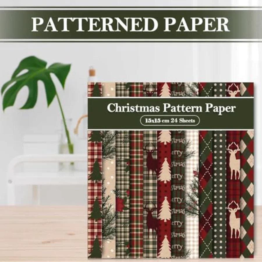 24 Sheets Merry Christmas Pattern Paper Plaid Woodland Scrapbook Specialty, view 4