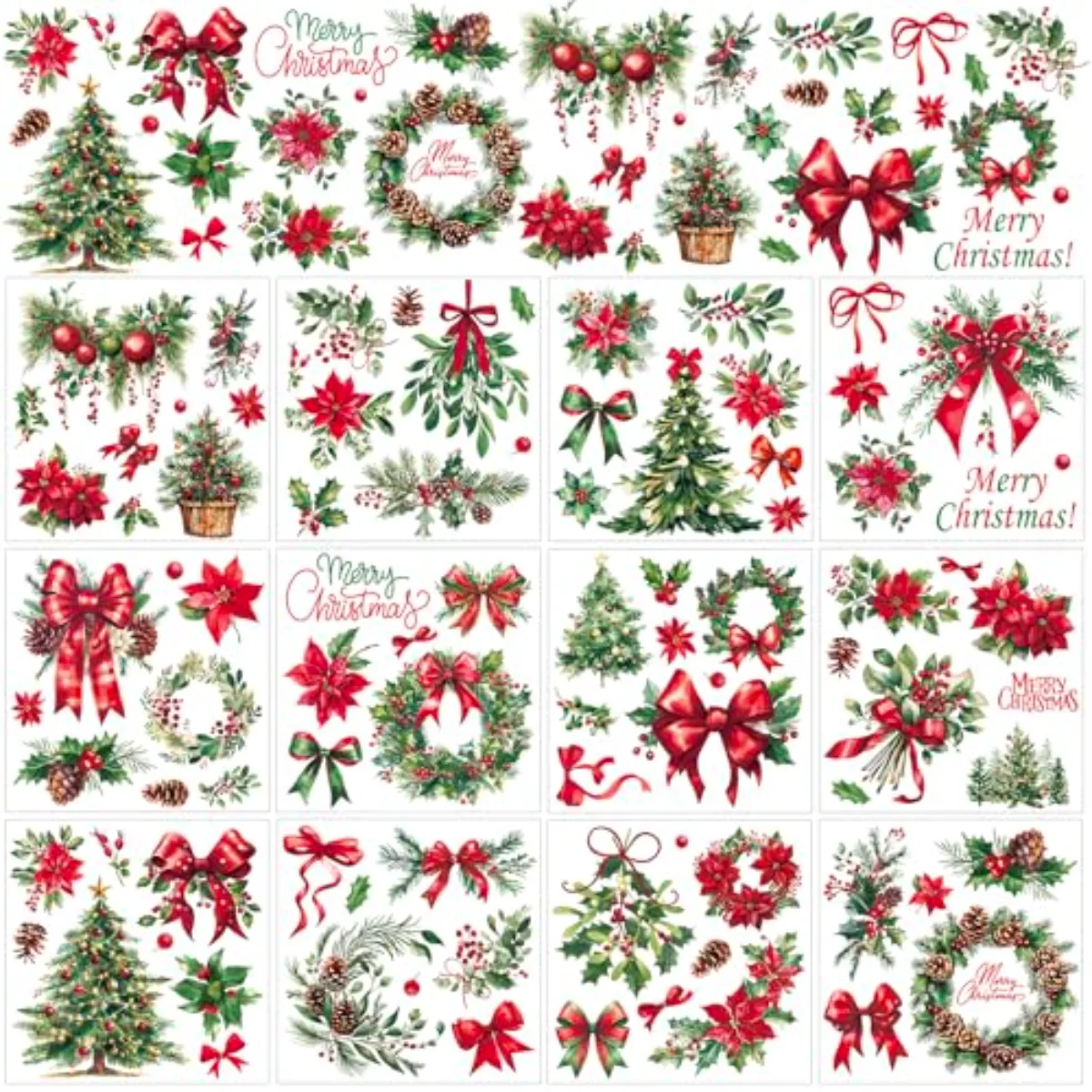 12 Sheet Christmas Rub on Transfer for Crafts Rub on Transfer Stickers Red
